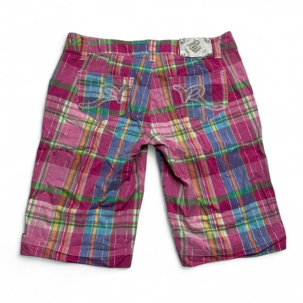 Rocawear pink plaid Super Low Rise Y2K Vintage shorts Size 7 95% cotton Mcbling